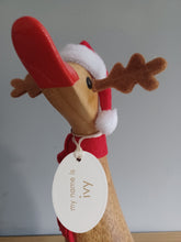 Load image into Gallery viewer, DCUK RUDOLF REINDEER DUCKLING Named IVY With Gift Bag Handpainted Wooden Christmas Duck Ornament Gift 18cm NEW