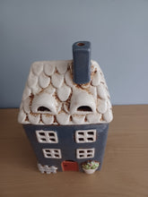 Load image into Gallery viewer, Village Pottery Navy Garden House Tea Light Holder Gift Ornament Decoration 22cm NEW