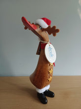 Load image into Gallery viewer, DCUK RUDOLF REINDEER DUCKLING Named FAITH With Gift Bag Handpainted Wooden Christmas Duck Ornament Gift 18cm NEW