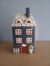 Load image into Gallery viewer, Village Pottery Navy Garden House Tea Light Holder Gift Ornament Decoration 22cm NEW