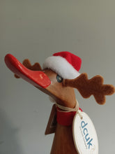 Load image into Gallery viewer, DCUK RUDOLF REINDEER DUCKLING Named FAITH With Gift Bag Handpainted Wooden Christmas Duck Ornament Gift 18cm NEW