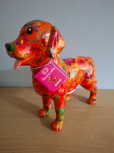 Load image into Gallery viewer, Pomme Pidou SOPHIE LABRADOR DOG Money Box Decoupage Ceramic Piggy Bank With Stopper Orange Floral