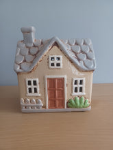 Load image into Gallery viewer, Village Pottery Cottage Tea Light Holder With Chimney Cream and Grey Garden House Tea Light 15cm NEW
