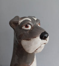 Load image into Gallery viewer, VILLAGE POTTERY TOP DOG VASE CERAMIC GREY AND WHITE SCHNAUZER VASE 26cm