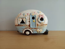 Load image into Gallery viewer, Village Pottery BLUE CARAVAN Tea Light Holder Ceramic Gift 18cm NEW