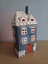 Load image into Gallery viewer, Village Pottery Navy Garden House Tea Light Holder Gift Ornament Decoration 22cm NEW