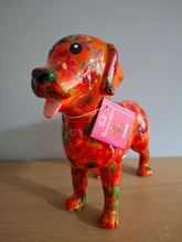 Load image into Gallery viewer, Pomme Pidou SOPHIE LABRADOR DOG Money Box Decoupage Ceramic Piggy Bank With Stopper Orange Floral