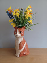 Load image into Gallery viewer, Ginger Tom Cat Vase Ceramic Top Cat Vase by Village Pottery 20cm Tall NEW