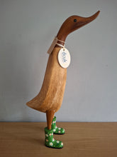 Load image into Gallery viewer, DCUK Wooden Duck Named AMANDA Green Floral Boots 35cm Free Gift Box
