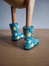 Load image into Gallery viewer, DCUK Wooden Duck Named MOLLY Teal Floral Boots 35cm Free Gift Box