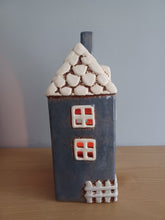 Load image into Gallery viewer, Village Pottery Navy Garden House Tea Light Holder Gift Ornament Decoration 22cm NEW