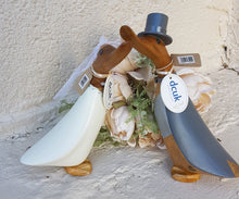 Load image into Gallery viewer, DCUK WOODEN WEDDING DUCK Mr & Mrs Bride and Groom Wedding Duck With FREE New Design Gift Bag. Hand Carved Hand Painted Wedding Gift