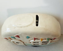 Load image into Gallery viewer, Retro Ceramic Village Pottery Aqua CARAVAN MONEY BOX Piggy Bank Gift Ornament Decoration 18cm Long
