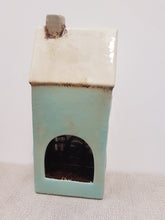 Load image into Gallery viewer, Ceramic Village Pottery Tall Green House Tea Light Holder With Chimney Gift Ornament Decoration 24cm
