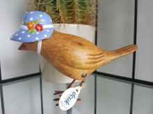 Load image into Gallery viewer, DCUK Wooden Garden Bird With Bird House Gift Box Bonnie Birds Lilac Floral Bonnet Named BEATRIX Hand Carved Hand Painted GIFT Ornament 12cm Tall