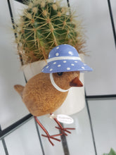 Load image into Gallery viewer, DCUK Wooden Garden Bird With Bird House Gift Box Bonnie Birds Lilac Floral Bonnet Named BEATRIX Hand Carved Hand Painted GIFT Ornament 12cm Tall