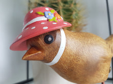 Load image into Gallery viewer, DCUK Wooden Garden Bird With Bird House Named VICKY Gift Box Bonnie Birds Coral Floral Bonnet Hand Carved Hand Painted GIFT Ornament 12cm Tall