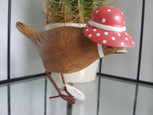 Load image into Gallery viewer, DCUK Wooden Garden Bird With Bird House Named VICKY Gift Box Bonnie Birds Coral Floral Bonnet Hand Carved Hand Painted GIFT Ornament 12cm Tall
