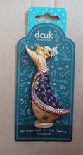 Load image into Gallery viewer, DCUK Christmas Tree Hanging Decorations SET OF THREE KINGS With Gift Bag Green Purple and Blue Miniature Duck 10cm Tall Hand Carved Hand Painted Gift Ornament.