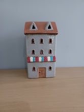 Load image into Gallery viewer, QUAY TRADERS Ceramic Grey House Tea Light Holder Gift 18.5cm NEW