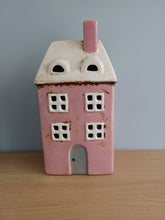 Load image into Gallery viewer, Ceramic Village Pottery Tall Pink House Tea Light Holder Gift Ornament Decoration 25cm