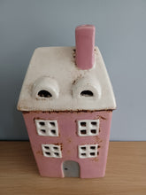 Load image into Gallery viewer, Ceramic Village Pottery Tall Pink House Tea Light Holder Gift Ornament Decoration 25cm