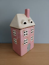 Load image into Gallery viewer, Ceramic Village Pottery Tall Pink House Tea Light Holder Gift Ornament Decoration 25cm