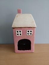 Load image into Gallery viewer, Ceramic Village Pottery Tall Pink House Tea Light Holder Gift Ornament Decoration 25cm