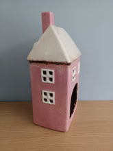 Load image into Gallery viewer, Ceramic Village Pottery Tall Pink House Tea Light Holder Gift Ornament Decoration 25cm
