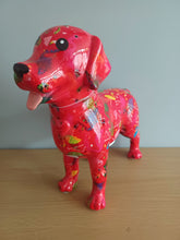 Load image into Gallery viewer, Pomme Pidou SOPHIE LABRADOR DOG Money Box Decoupage Ceramic Piggy Bank With Stopper Red Flamingo Design