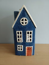 Load image into Gallery viewer, Village Pottery Tall Blue House Tea Light Holder Gift NEW