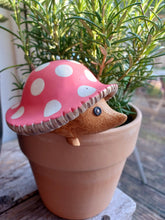 Load image into Gallery viewer, DCUK Toadstool Hedgy Wooden Hedgehog Pink Spotty Toadstool Hat