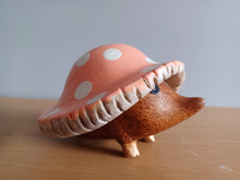 Load image into Gallery viewer, DCUK Toadstool Hedgy Wooden Hedgehog Peach Spotty Toadstool Hat 9cm Gift New