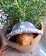 Load image into Gallery viewer, DCUK Toadstool Hedgy Wooden Hedgehog Lilac Spotty Toadstool Hat