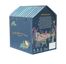 Load image into Gallery viewer, DCUK Wooden Garden Bird With Bird House Gift Box Bonnie Birds Lilac Floral Bonnet Named BEATRIX Hand Carved Hand Painted GIFT Ornament 12cm Tall