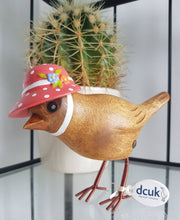 Load image into Gallery viewer, DCUK Wooden Garden Bird With Bird House Named VICKY Gift Box Bonnie Birds Coral Floral Bonnet Hand Carved Hand Painted GIFT Ornament 12cm Tall