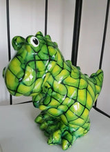 Load image into Gallery viewer, Pomme Pidou TITO DINOSAUR Green Squares Decoupage Ceramic T REX  Money Box Piggy Bank Money Bank With Stopper Collectable Gift 20cm