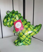 Load image into Gallery viewer, Pomme Pidou TITO DINOSAUR Green Squares Decoupage Ceramic T REX  Money Box Piggy Bank Money Bank With Stopper Collectable Gift 20cm