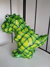 Load image into Gallery viewer, Pomme Pidou TITO DINOSAUR Green Squares Decoupage Ceramic T REX  Money Box Piggy Bank Money Bank With Stopper Collectable Gift 20cm