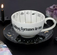Load image into Gallery viewer, Fortune Telling Tea Leaf Reading Set Ceramic TEA CUP And SAUCER Mystical Gift With Gift Box