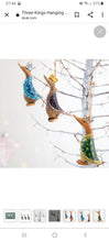 Load image into Gallery viewer, DCUK Three Kings Christmas Tree Hanging Decorations SET OF THREE With Gift Bag Green Purple and Blue Miniature Duck 10cm Tall Hand Carved Hand Painted Gift Ornament.