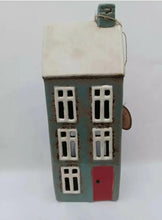 Load image into Gallery viewer, Ceramic Village Pottery Tall Grey House Tea Light Holder With Chimney Gift Ornament Decoration 28cm