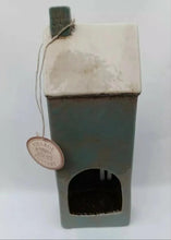 Load image into Gallery viewer, Ceramic Village Pottery Tall Grey House Tea Light Holder With Chimney Gift Ornament Decoration 28cm