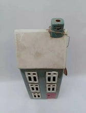 Load image into Gallery viewer, Ceramic Village Pottery Tall Grey House Tea Light Holder With Chimney Gift Ornament Decoration 28cm