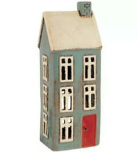 Load image into Gallery viewer, Ceramic Village Pottery Tall Grey House Tea Light Holder With Chimney Gift Ornament Decoration 28cm