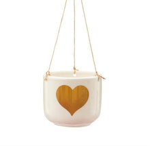Load image into Gallery viewer, Sass & Belle Gold Heart Ceramic Hanging Planter Plant Pot