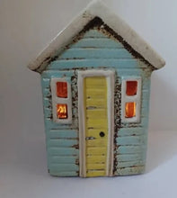 Load image into Gallery viewer, Village Pottery Aqua Beach Hut Tea Light Holder Gift