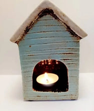 Load image into Gallery viewer, Village Pottery Aqua Beach Hut Tea Light Holder Gift