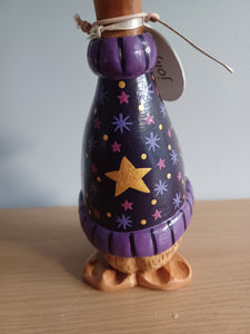 DCUK Stargazing Duckling Purple Named CHLOE Handpainted Wooden Duck Ornament Christmas Gift With Gift Bag 22cm