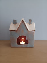 Load image into Gallery viewer, Village Pottery Grey SCHOOL HOUSE Tea Light Gift NEW
